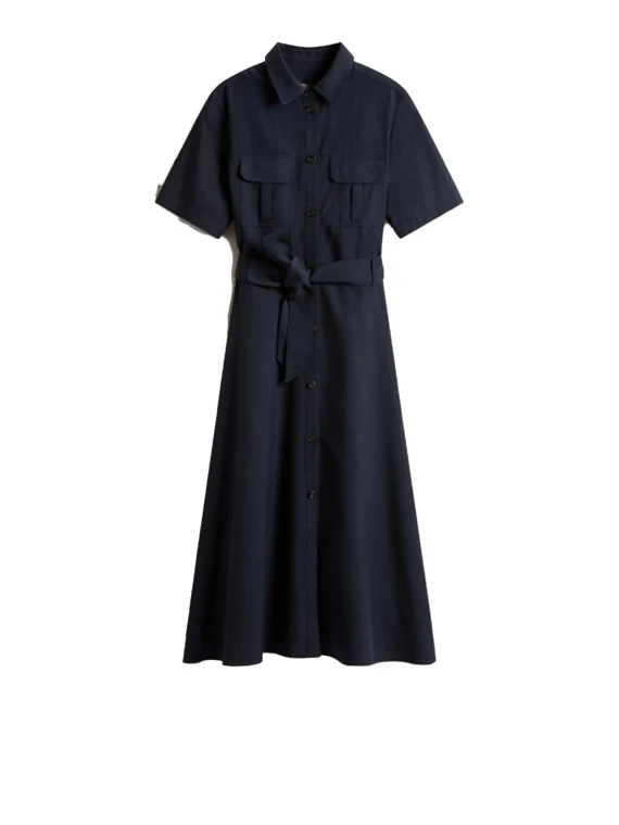 Abito lungo nero a manche corte con cintura - Taglia XS - Woolrich