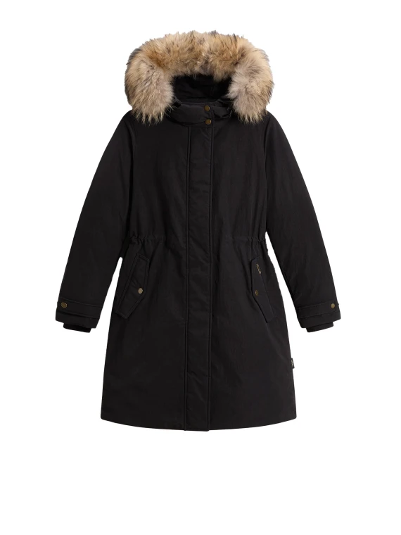 Parka lungo nero con cappuccio