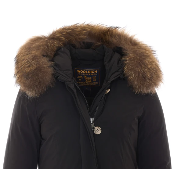 Black fur-trimmed hooded parka Woolrich