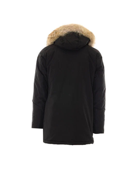 Parka nero con cappuccio in pelliccia Woolrich