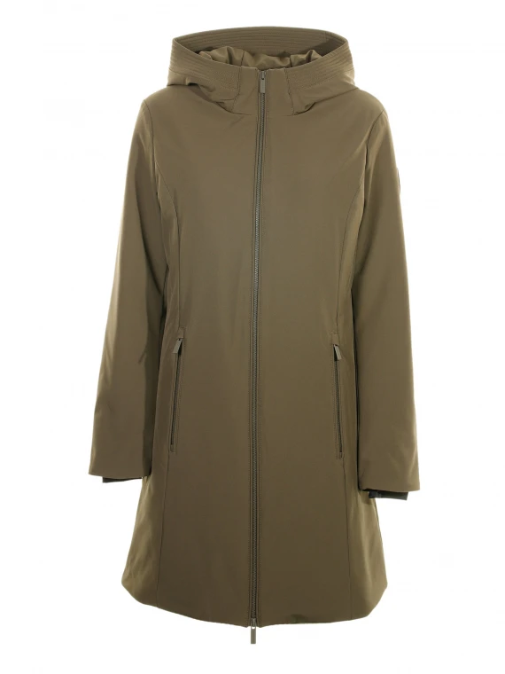 Long parka with hood and zip
