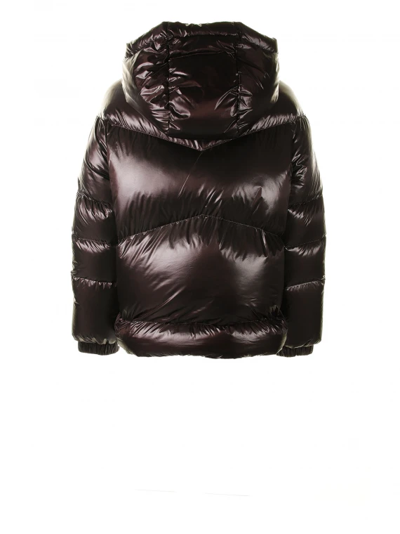 Shiny down jacket with hood and zip