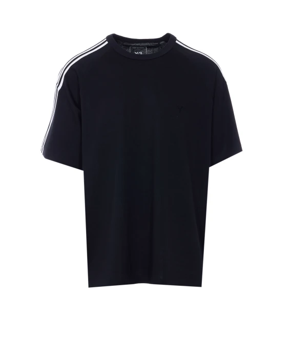 T-shirt nera con righe a contrasto e logo tono su tono Y-3