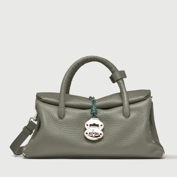 BORSA DOTTA® SMALL IN PELLE MARTELLATA GREEN LICHENE