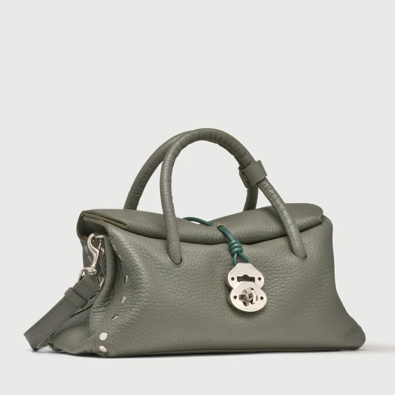 BORSA DOTTA® SMALL IN PELLE MARTELLATA GREEN LICHENE