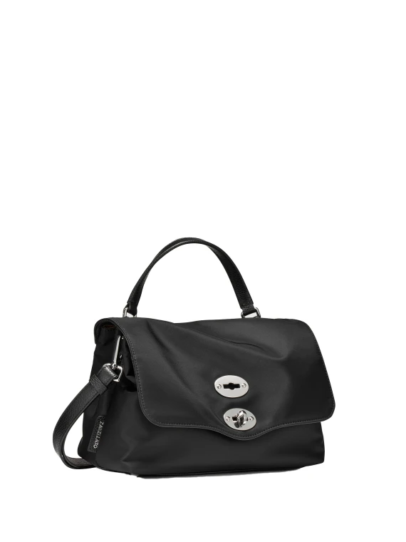 Tokyo S Black Leather Rolled Postman Bag