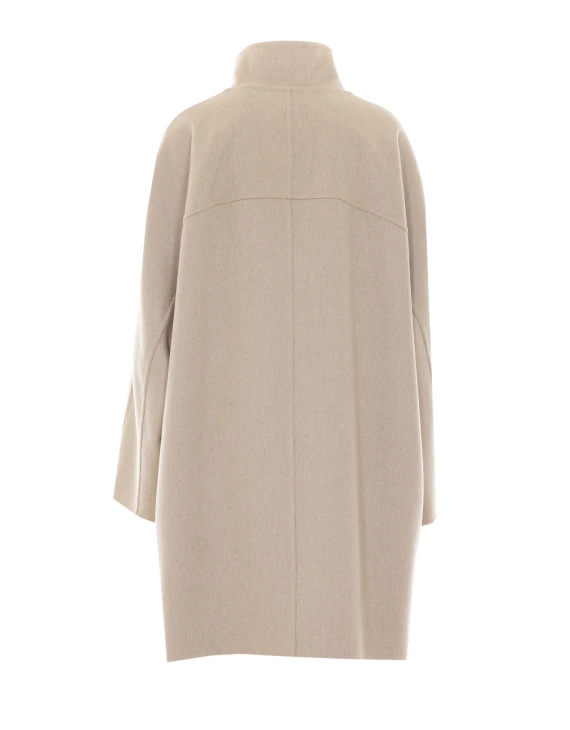 Beige Asymmetrical Coat with Frontal Buttons Closure