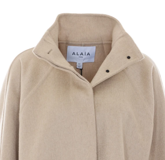 Beige Asymmetrical Coat with Frontal Buttons Closure