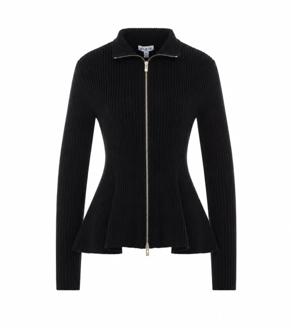 Black Knitted Cardigan with Zip Closure Alaia