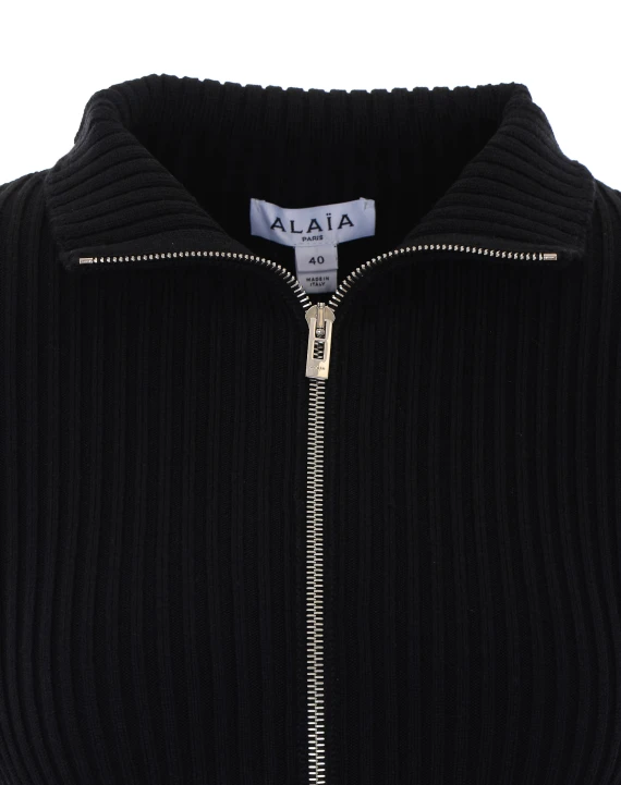 Black Knitted Cardigan with Zip Closure Alaia