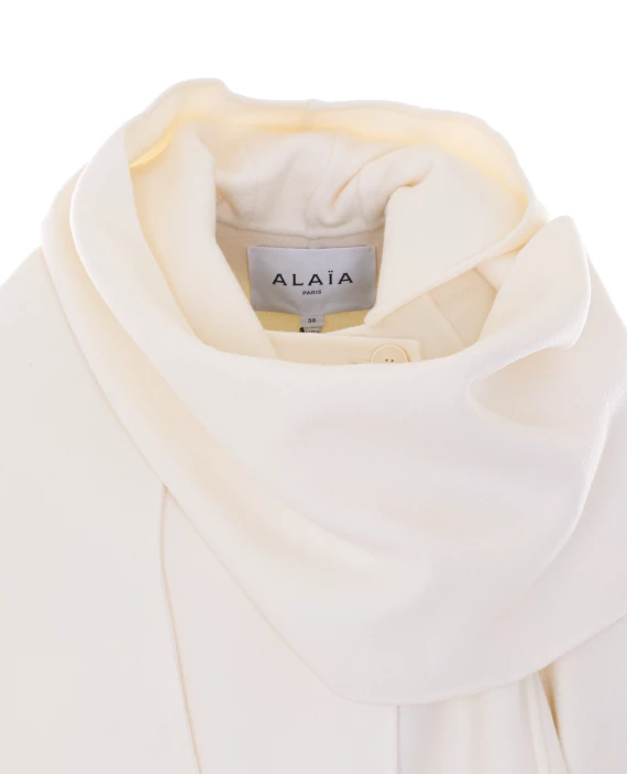 Giaccone bianco con cappuccio e sciarpa integrata Alaia