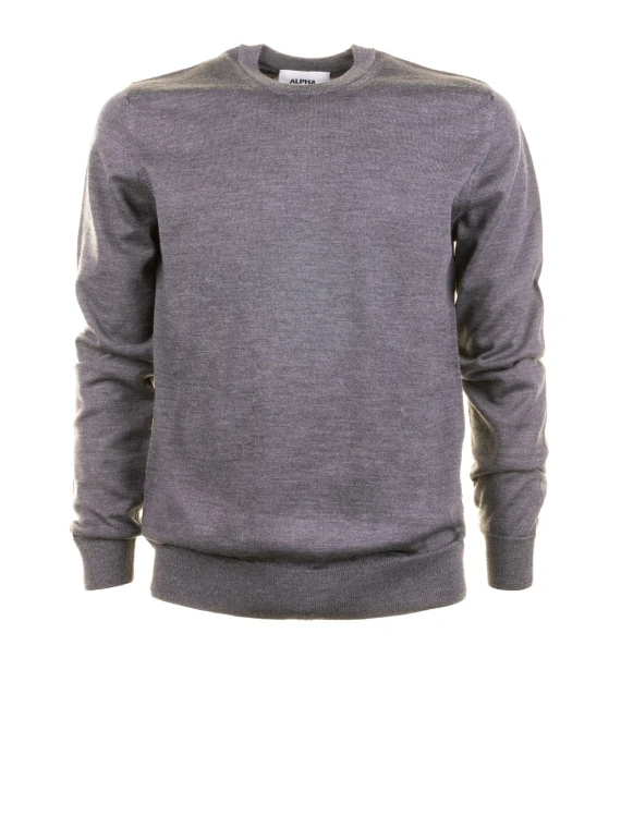 Maglia girocollo grigio scuro in lana merinos