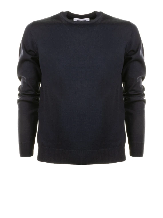 Maglia girocollo blu navy in lana merinos