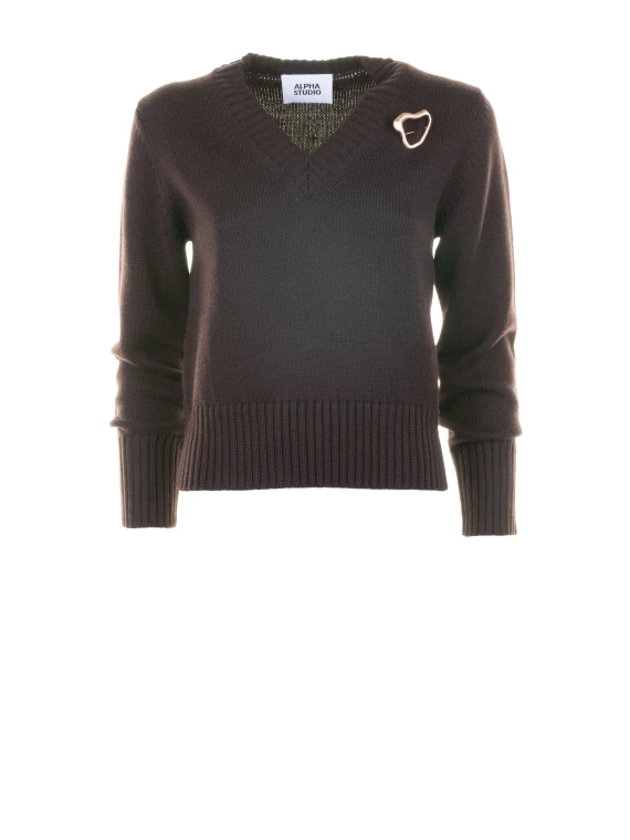 Maglia scollo a V testa di moro donna con applicazione