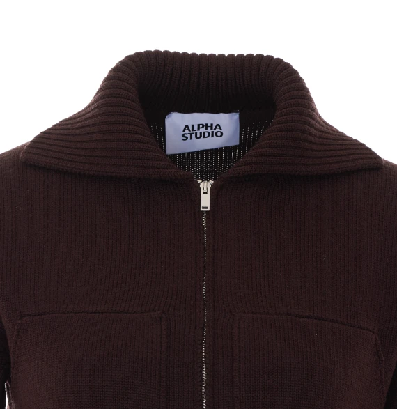 Cardigan in lana marrone con zip Alpha studio