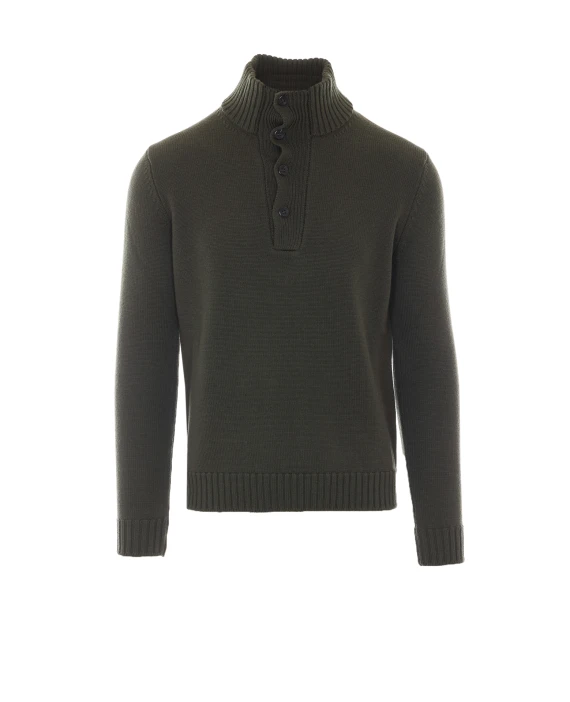 Maglione a collo alto in lana verde scuro