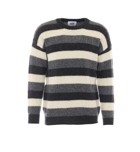 Maglione grigio e bianco a righe