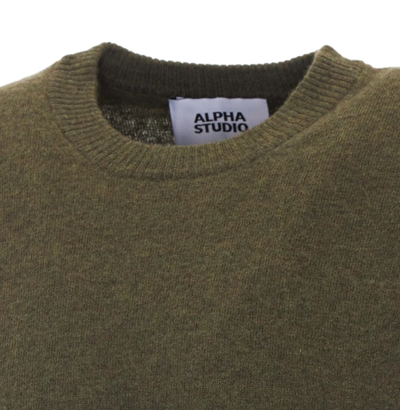 Dark olive green wool crewneck sweater Alpha studio