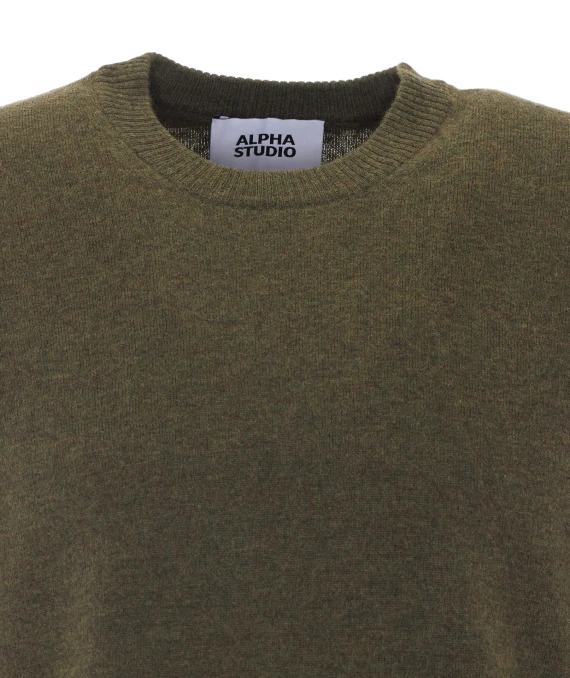 Dark olive green wool crewneck sweater Alpha studio