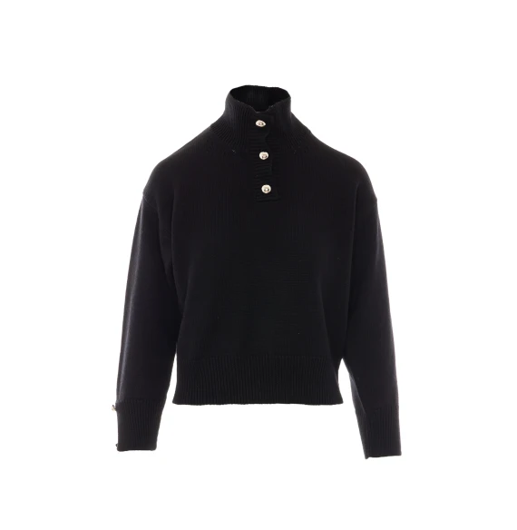 Cardigan a collo alto in lana nera Alpha studio