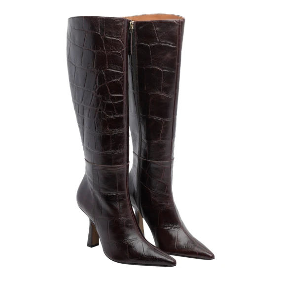 Brown croco-effect high boots ANGEL ALARCON