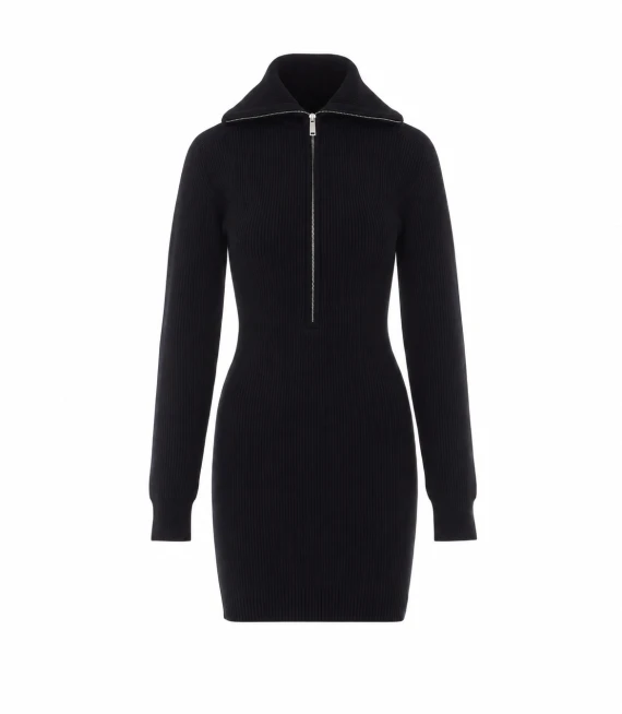 Black June Trucker Collar Dress Frontal Zip Closure ANINE BING
