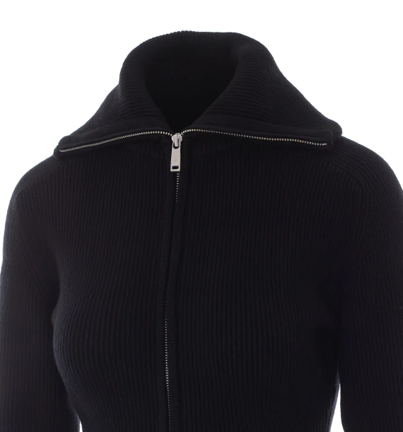 Black June Trucker Collar Dress Frontal Zip Closure ANINE BING