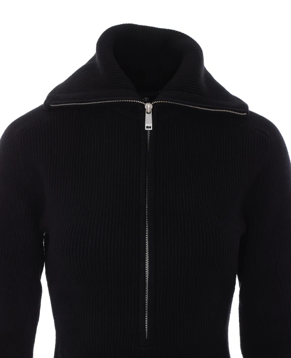 Black June Trucker Collar Dress Frontal Zip Closure ANINE BING