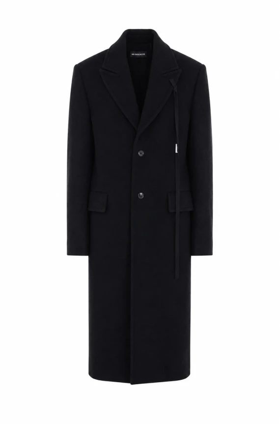 Black Aldina Long Coat with Frontal Buttons Closure Ann Demeulemeester