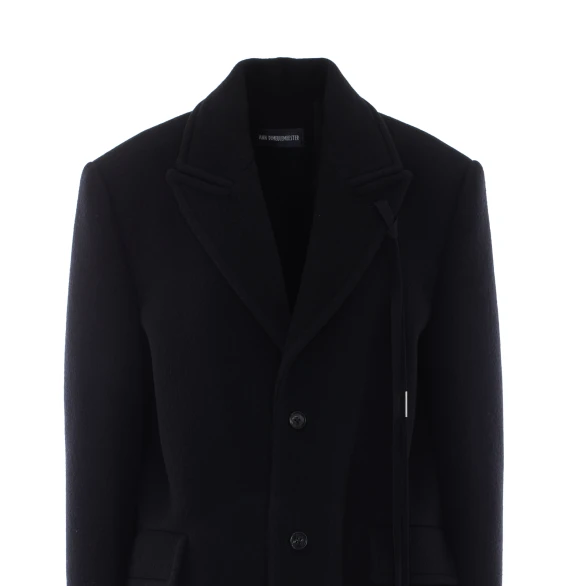 Black Aldina Long Coat with Frontal Buttons Closure Ann Demeulemeester