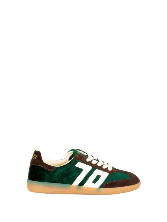 Sneakers basse verde scuro e beige
