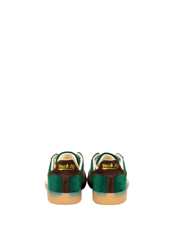 Dark green and beige low-top sneakers back 70