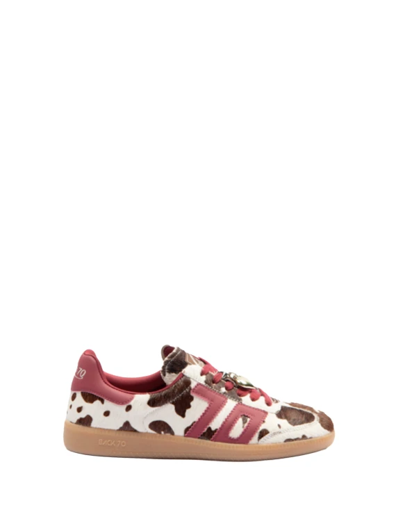 Sneaker bassa in pelle bianca e marrone con dettagli rossi