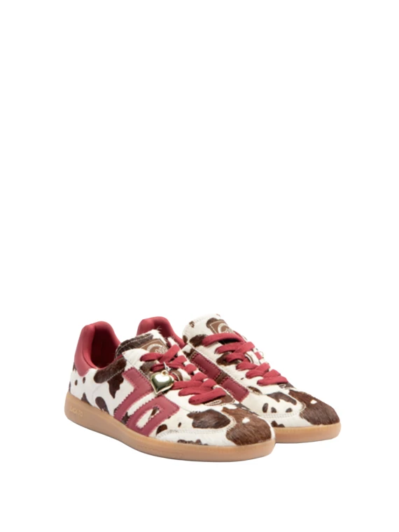White and brown low-top leather sneakers with red details back 70