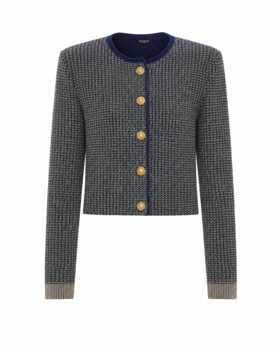 Glittered Tweed Cardigan Sweaters Balmain