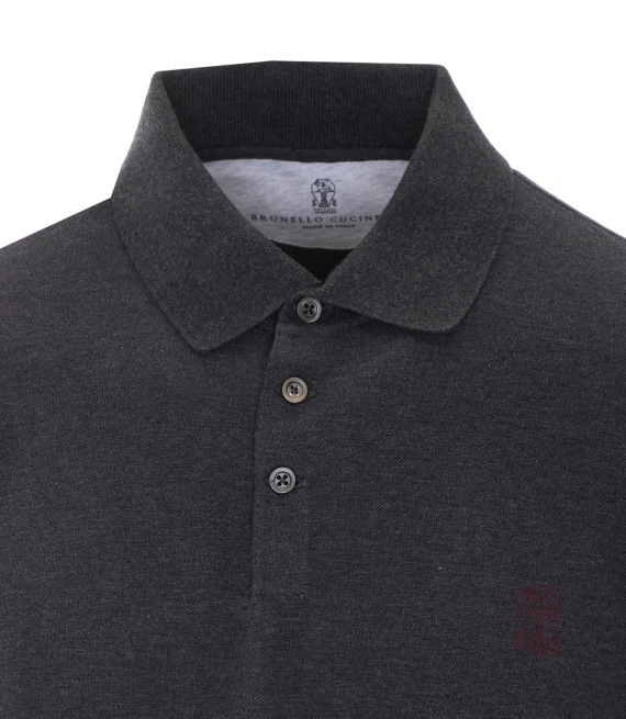 Polo in cotone grigio scuro BRUNELLO CUCINELLI