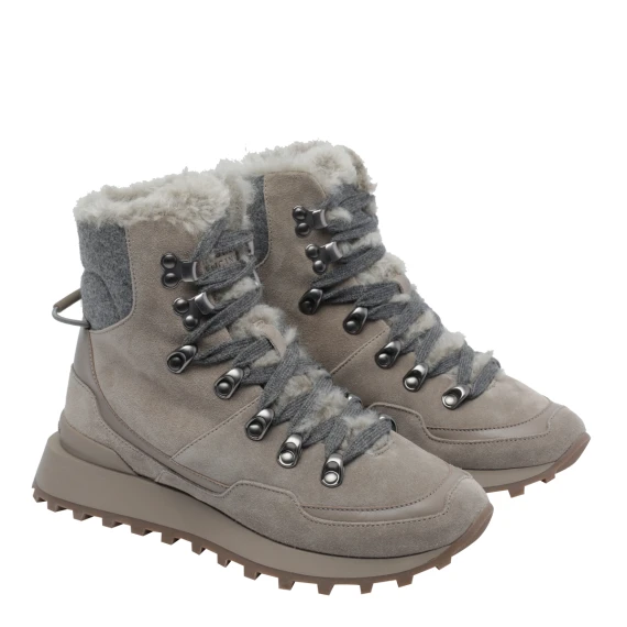 Light Grey Suede Runners with Knitted Insert and Shearling Lining