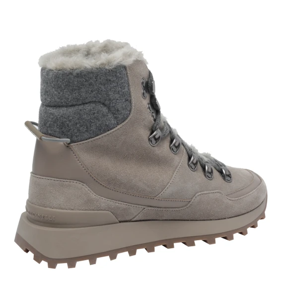 Light Grey Suede Runners with Knitted Insert and Shearling Lining