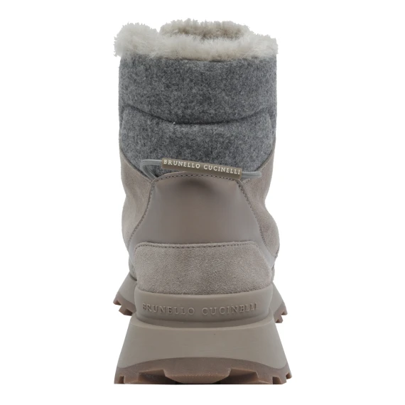 Light Grey Suede Runners with Knitted Insert and Shearling Lining
