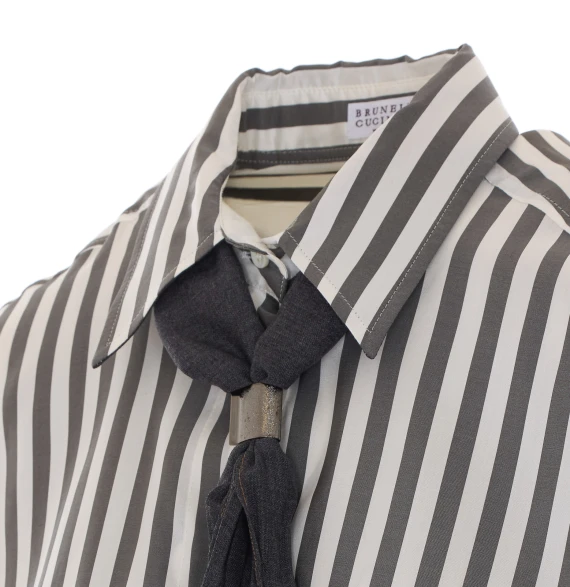 White and Green Striped Shirt BRUNELLO CUCINELLI