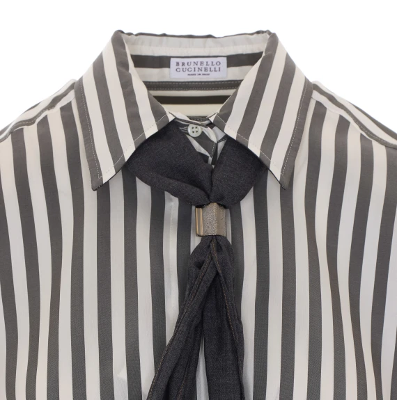 White and Green Striped Shirt BRUNELLO CUCINELLI