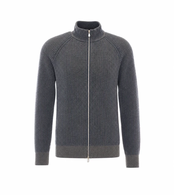 Cardigan grigio a coste con zip