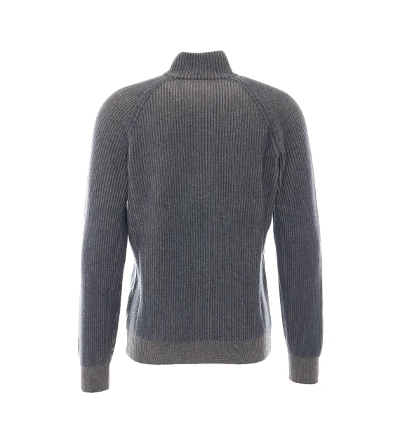 Cardigan grigio a coste con zip BRUNELLO CUCINELLI