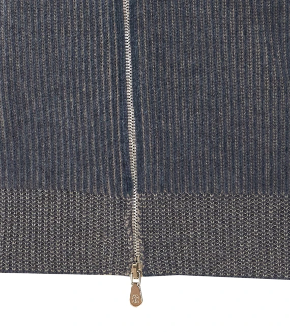 Cardigan grigio a coste con zip BRUNELLO CUCINELLI