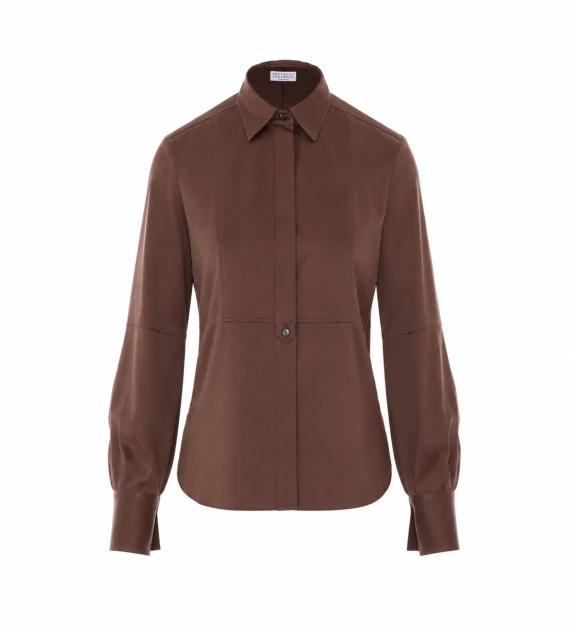 Camicia marrone in seta BRUNELLO CUCINELLI