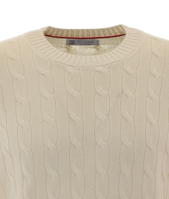 White cashmere crew neck sweater BRUNELLO CUCINELLI