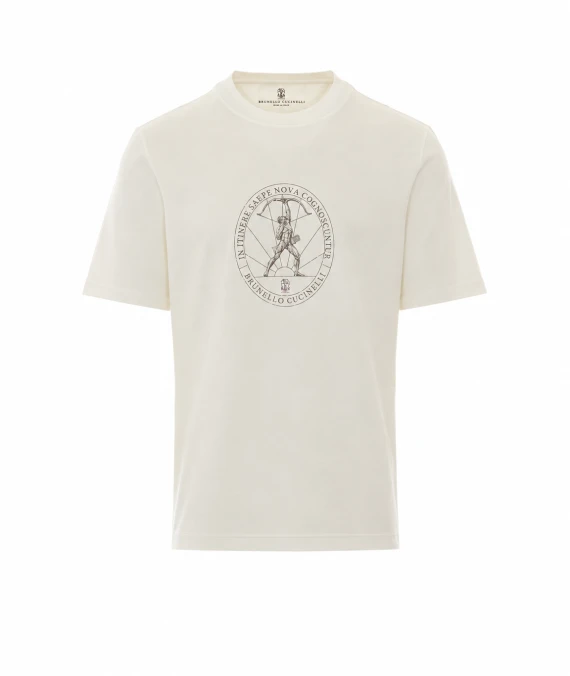White T-shirt with circular print BRUNELLO CUCINELLI