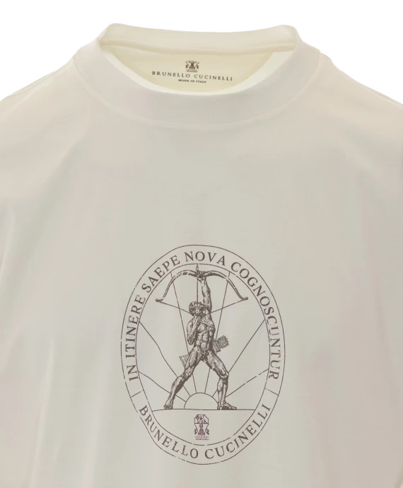 White T-shirt with circular print BRUNELLO CUCINELLI