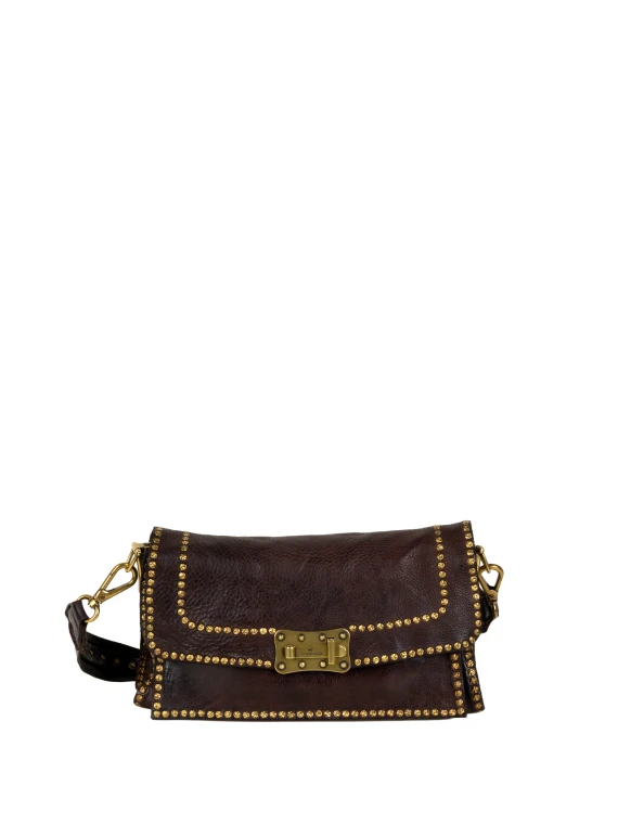 Borsa a tracolla Anese in pelle di vitello marrone scuro