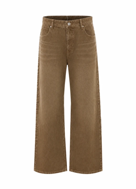 Jeans beige spazzolati a gamba ampia